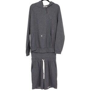 TUXY The Summer Suit Mens Jumpsuit Size M Charcoal Black Hoodie Fleece Shorts
